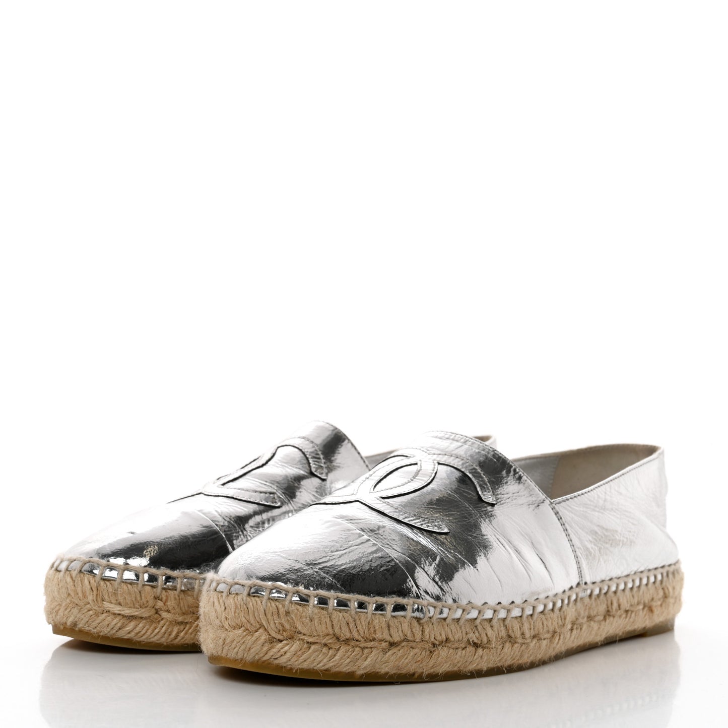 Laminated Goatskin CC Espadrilles 38 Silver