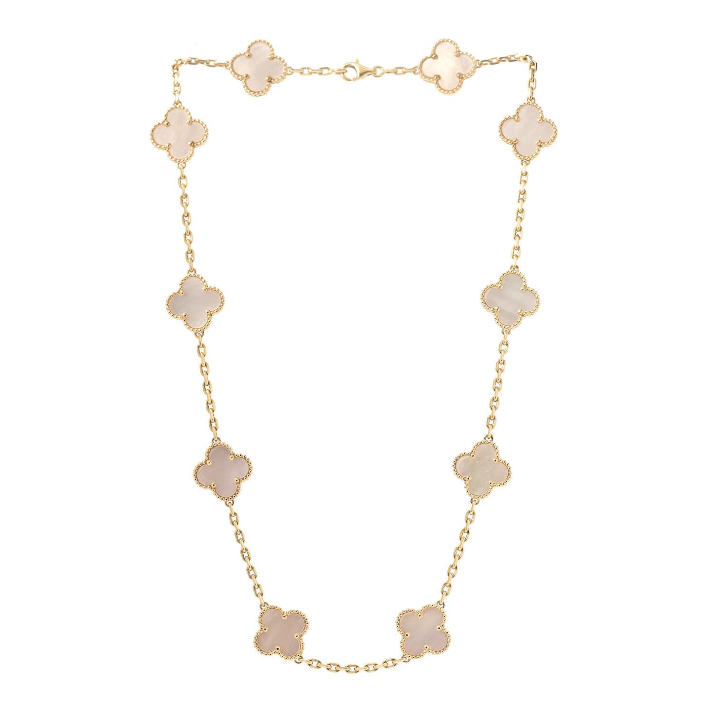 18K Yellow Gold Mother of Pearl 10 Motifs Vintage Alhambra Necklace