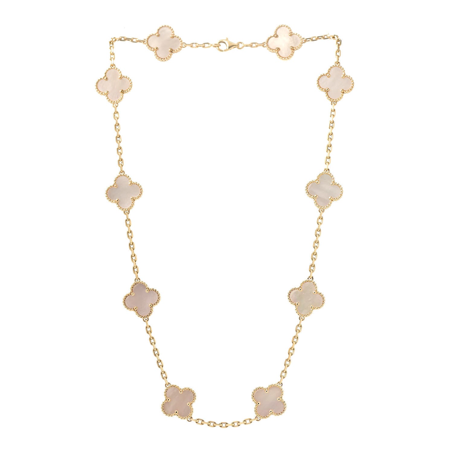 Van Cleef & Arpels 18K Yellow Gold Mother of Pearl 10 Motifs Vintage Alhambra Necklace 3 of 5
