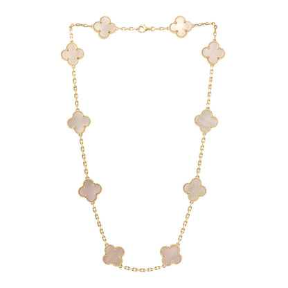 Van Cleef & Arpels 18K Yellow Gold Mother of Pearl 10 Motifs Vintage Alhambra Necklace 3 of 5
