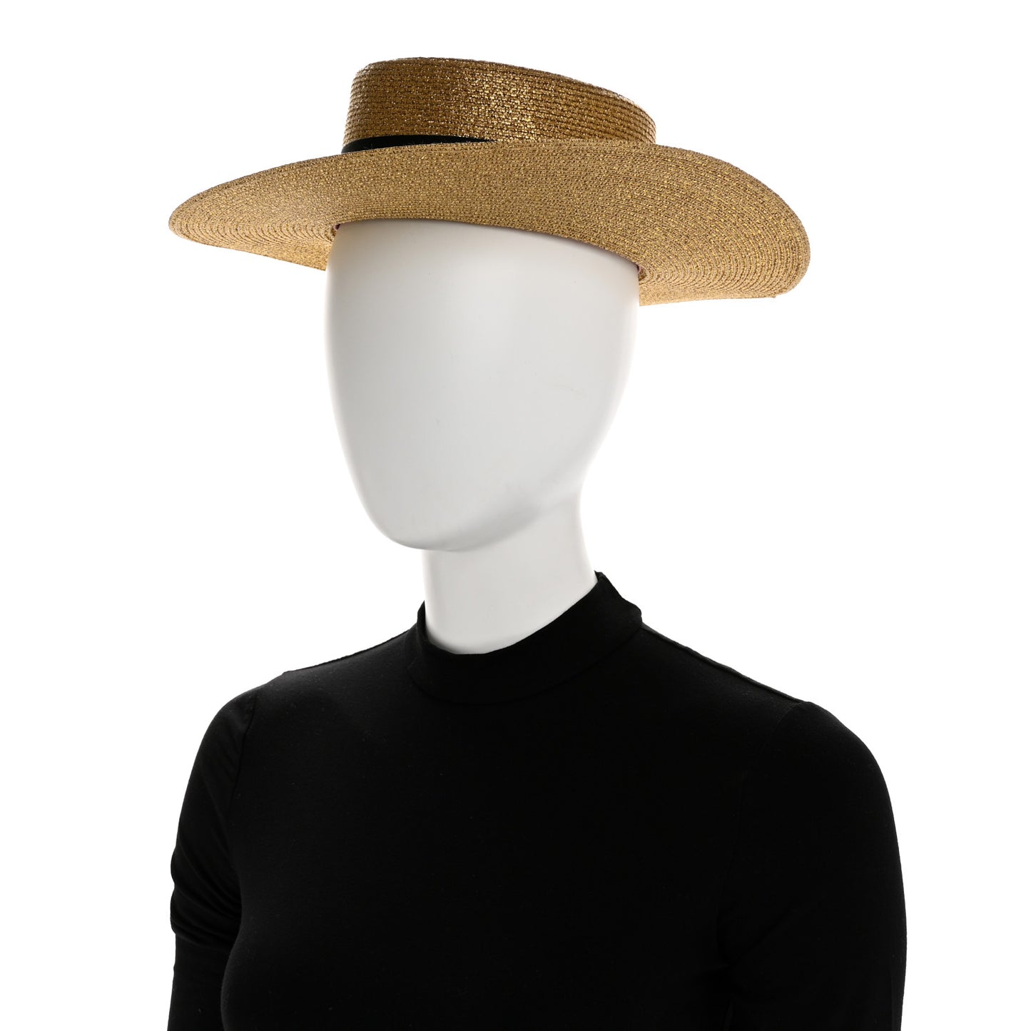 Glittered Straw Grosgrain Wide Brim Hat XS Gold Black