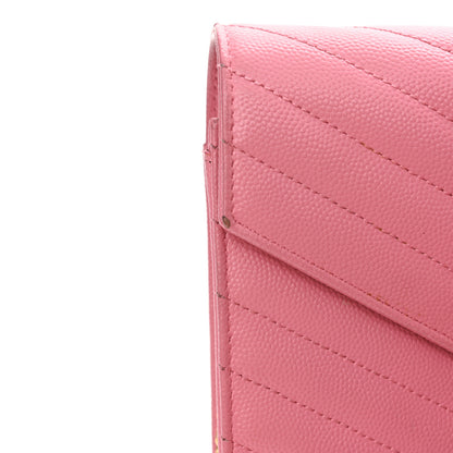 Saint Laurent Grain De Poudre Matelasse Chevron Monogram Chain Wallet Indian Pink 14 of 16