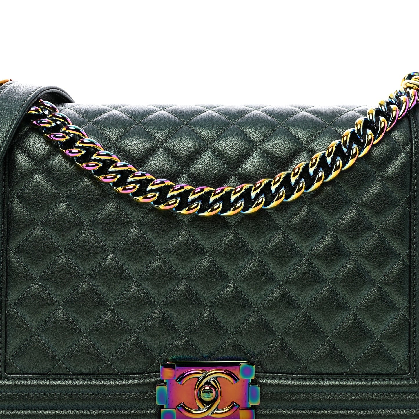 Iridescent Goatskin Quilted New Medium Boy Flap Green