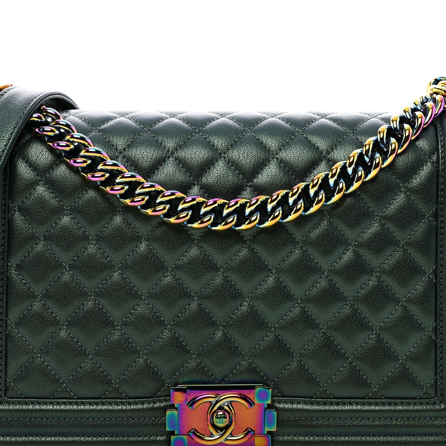 Chanel Iridescent Goatskin Quilted New Medium Boy Flap Green 5 of 10
