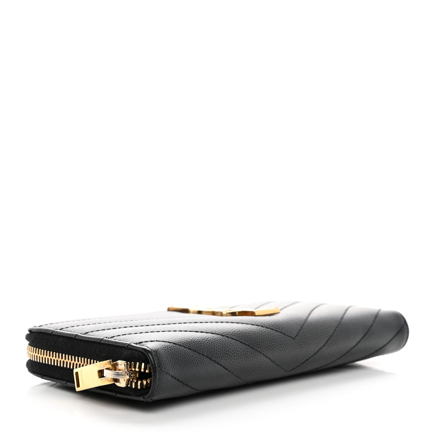 Saint Laurent Grain De Poudre Matelasse Chevron Monogram Zip Around Wallet Black 4 of 13