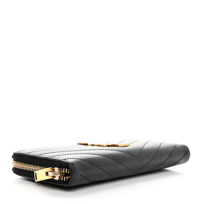 Saint Laurent Grain De Poudre Matelasse Chevron Monogram Zip Around Wallet Black 4 of 13
