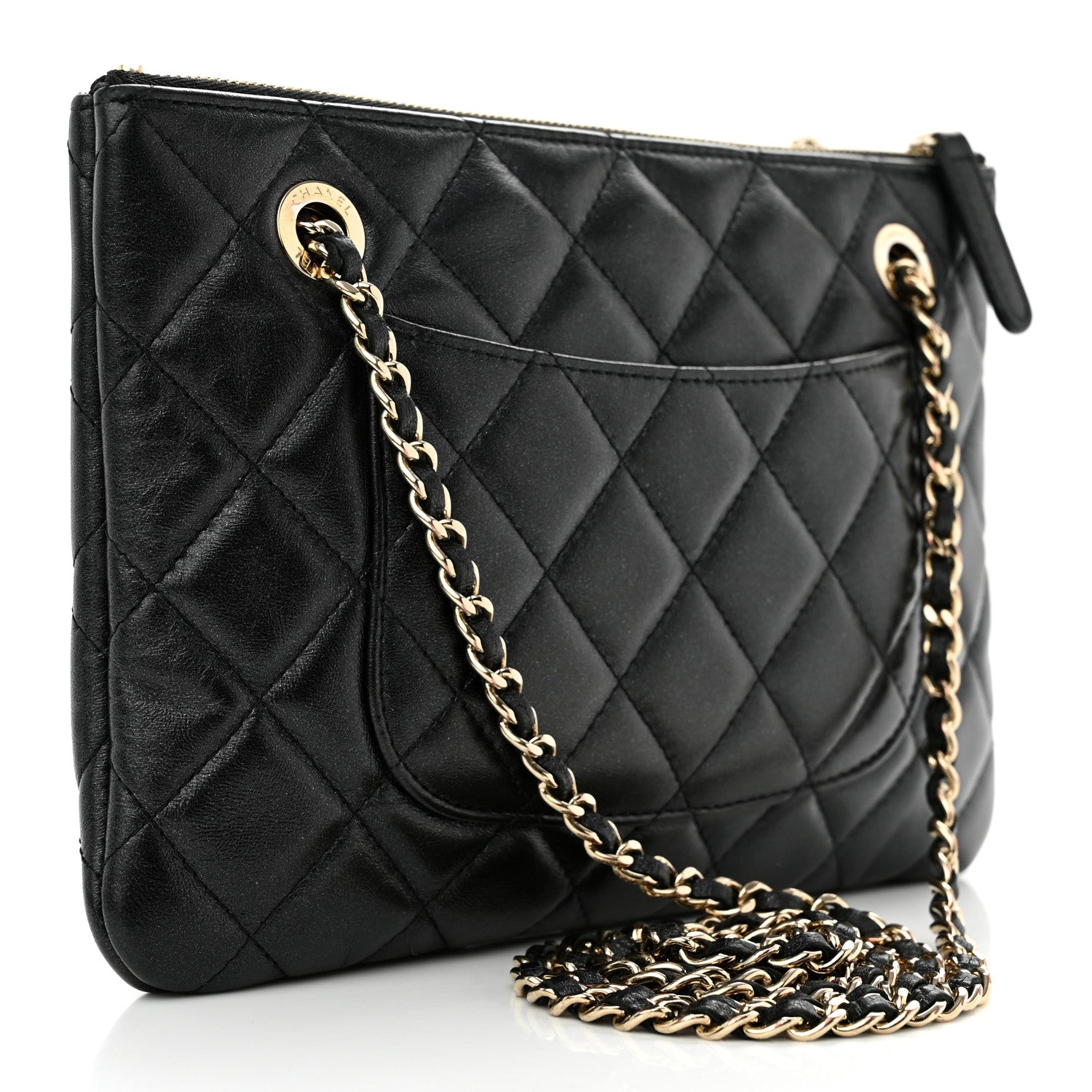 Chanel Shiny Lambskin Quilted Medium Double Case With Strap Black 3 of 12