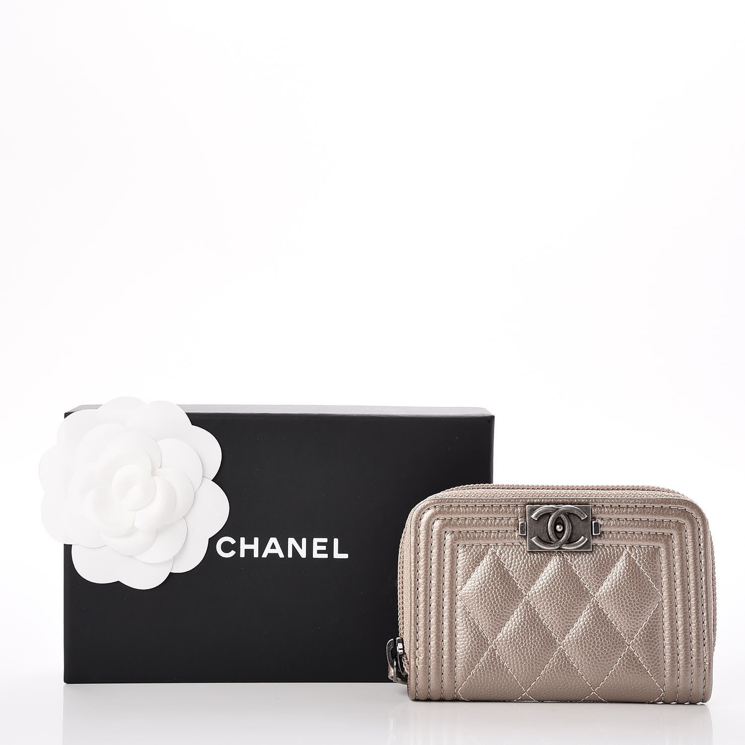Chanel Caviar Quilted Boy Zip Around Coin Purse Wallet Light Gold 8 of 8