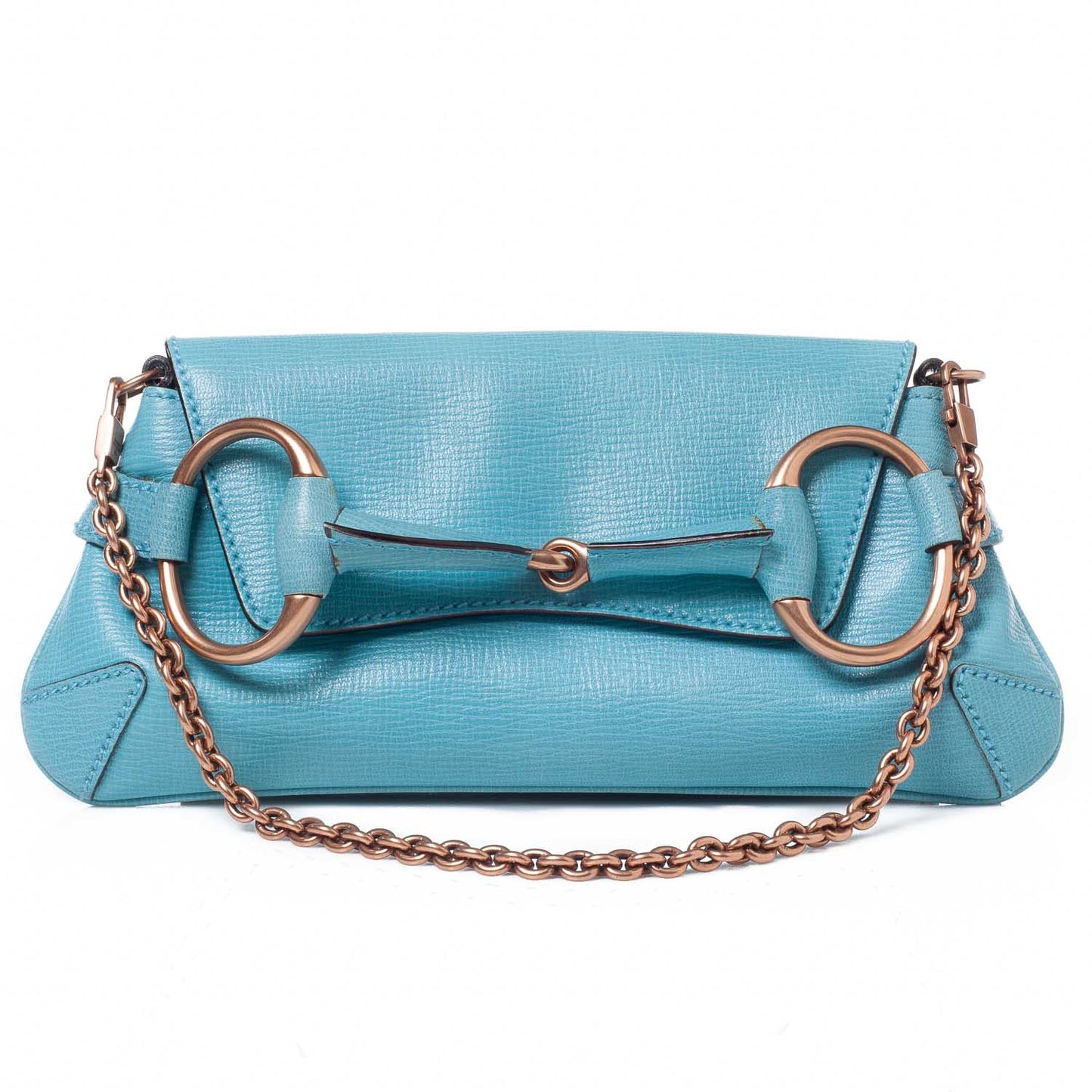 Leather Horsebit Clutch Turquoise
