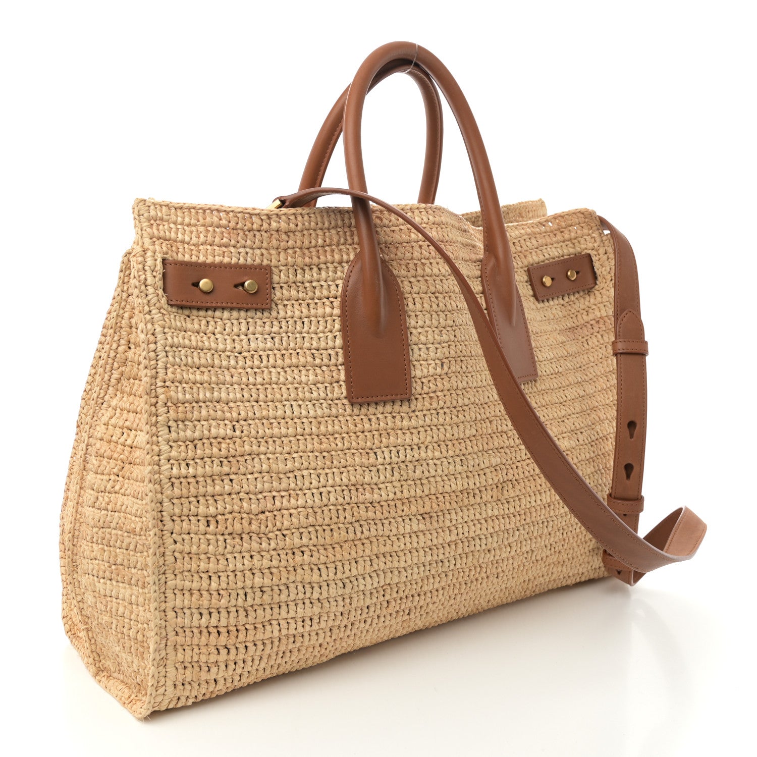 Saint Laurent Raffia Calfskin Medium Souple Sac De Jour Naturale Brick 3 of 11