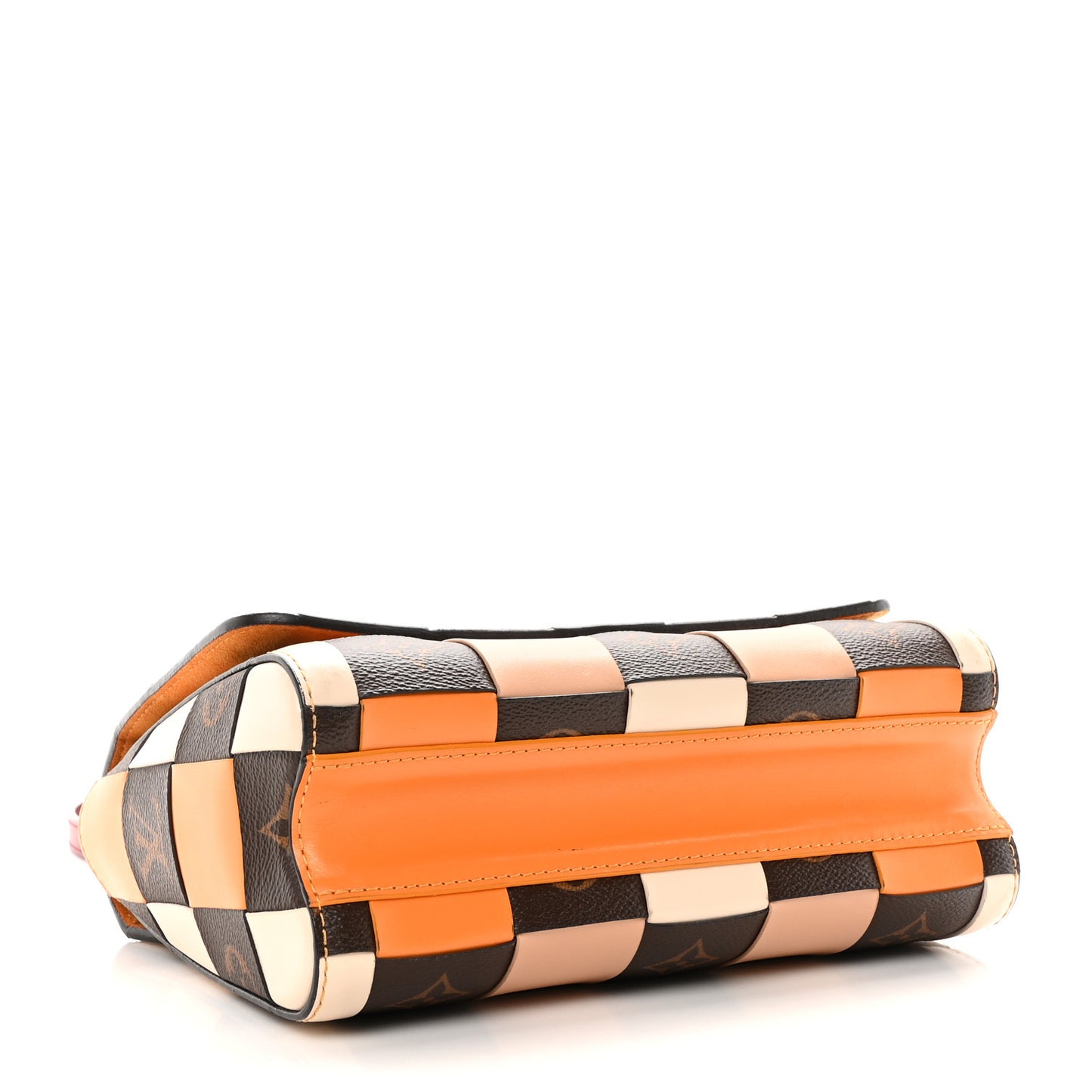 Calfskin Monogram Check Twist MM Beige White Orange