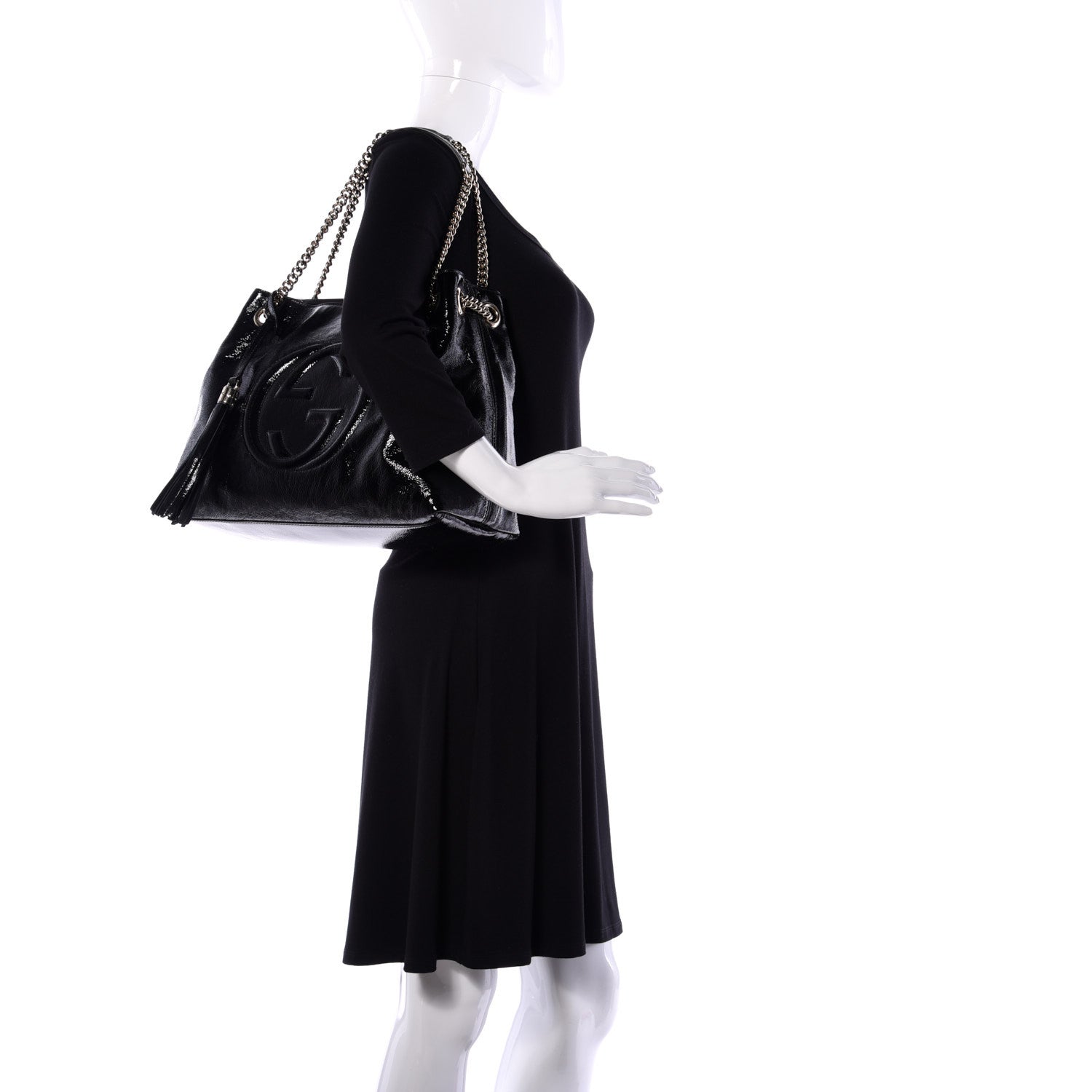 Gucci Patent Medium Soho Chain Shoulder Bag Black 2 of 9