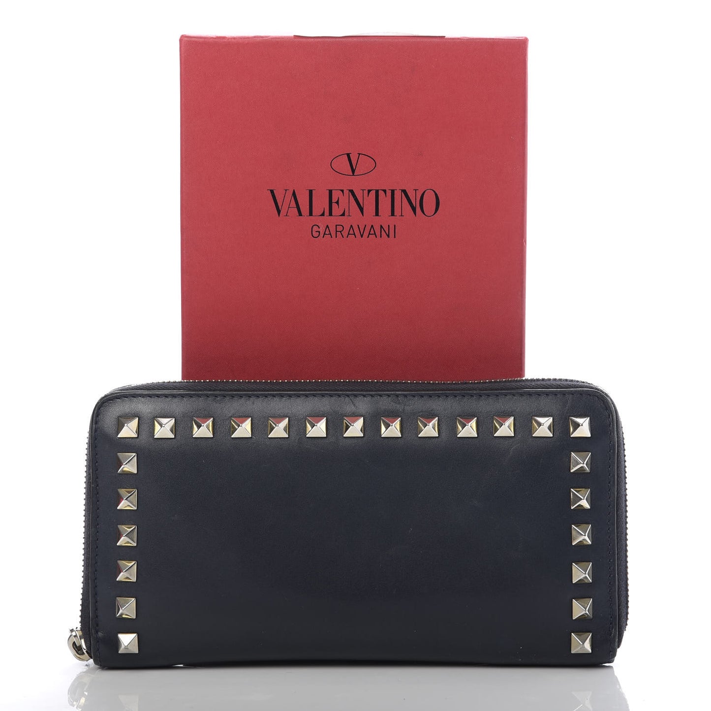 Calfskin Rockstud Zip Around Wallet Marine