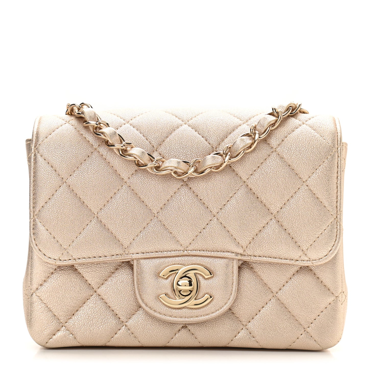 Metallic Lambskin Quilted Mini Square Flap Gold