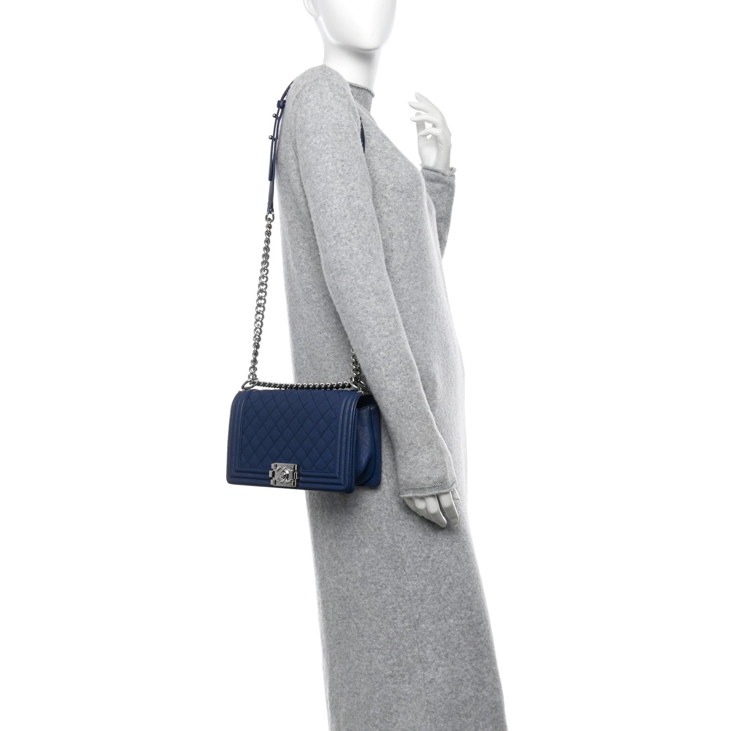 Iridescent Caviar Quilted Medium Boy Flap Blue