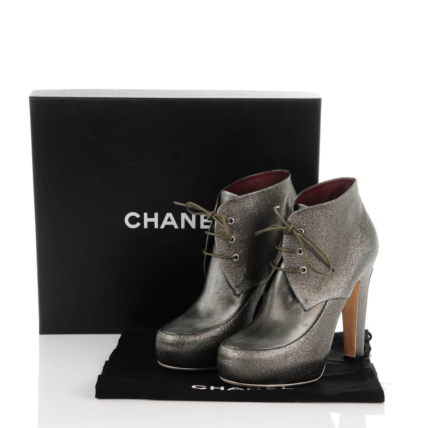 Metallic Calfskin Lacets Booties 38 Khaki