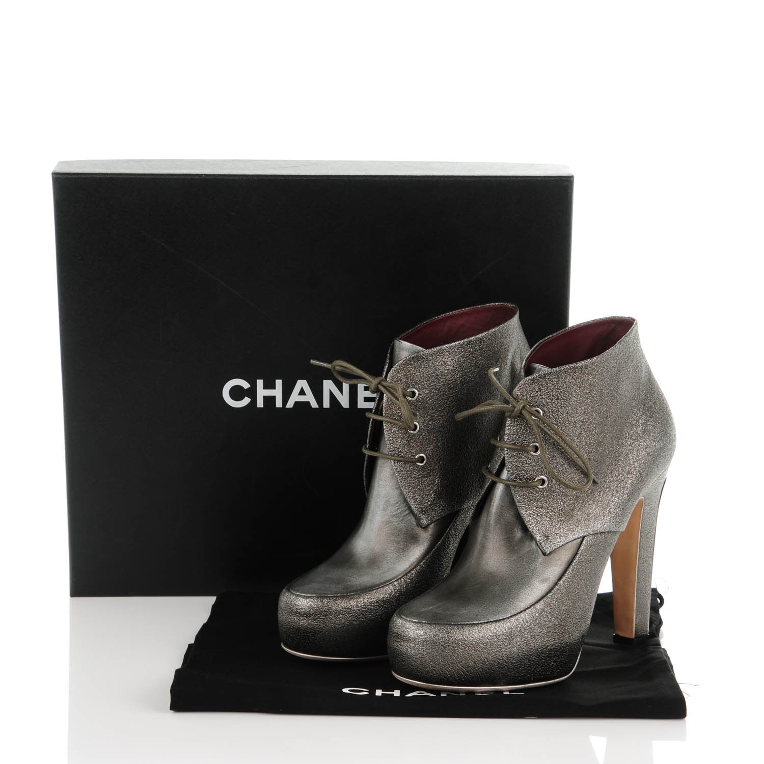 Chanel Metallic Calfskin Lacets Booties 38 Khaki 7 of 8
