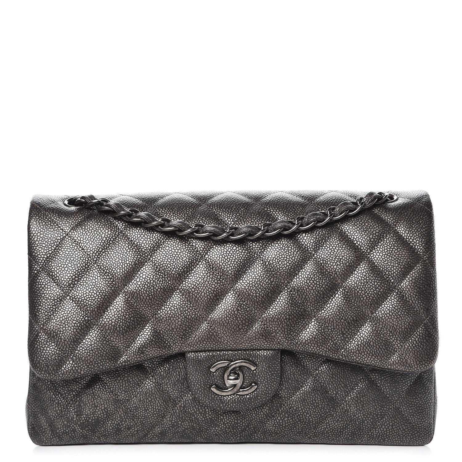 Chanel Metallic Caviar Quilted Jumbo Double Flap Dark Silver 1 of 10