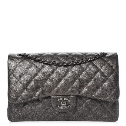 Chanel Metallic Caviar Quilted Jumbo Double Flap Dark Silver 1 of 10