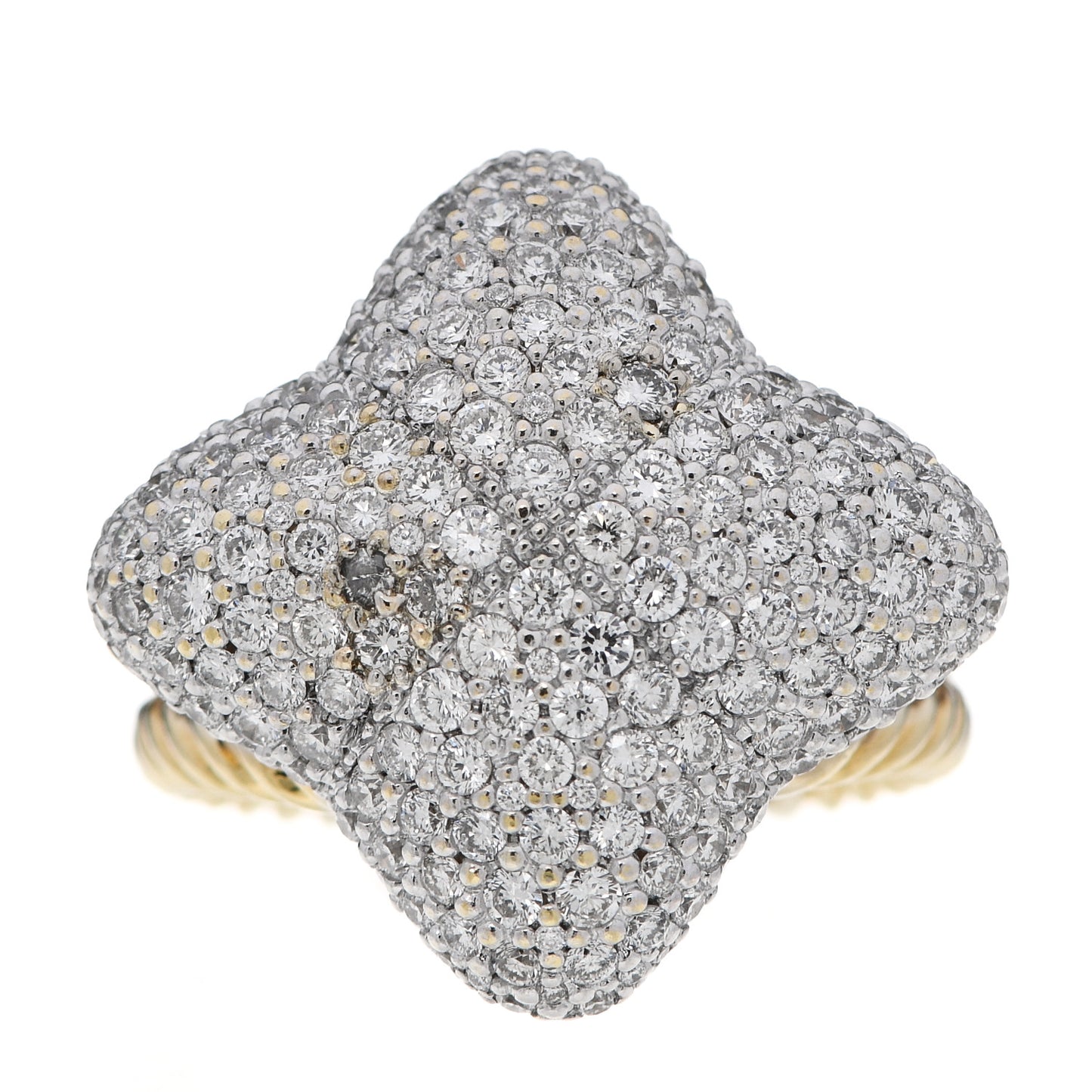 18K Yellow Gold Diamond Pave 23mm Quatrefoil Ring 52 6