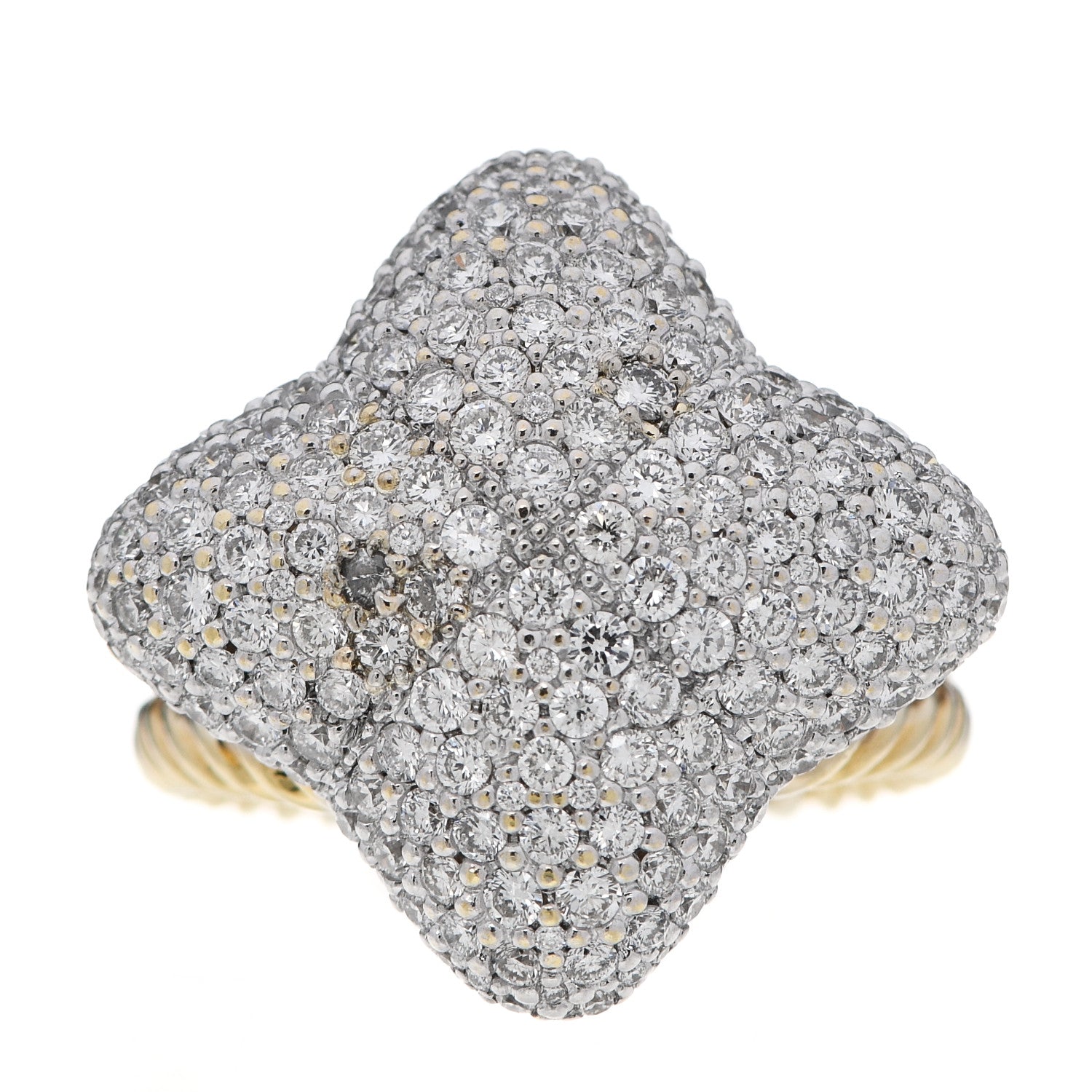 David Yurman 18K Yellow Gold Diamond Pave 23mm Quatrefoil Ring 52 6 1 of 7