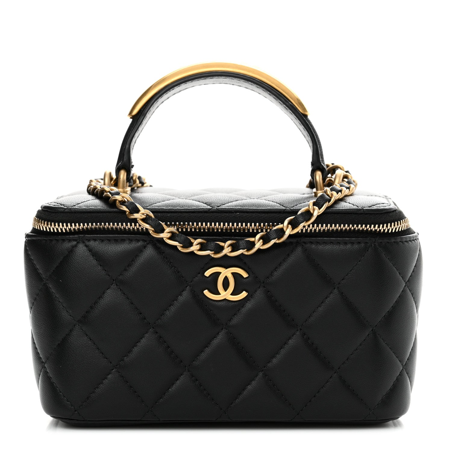 Chanel Lambskin Quilted Metal Small Top Handle Vanity Case With Chain Black 1 of 12