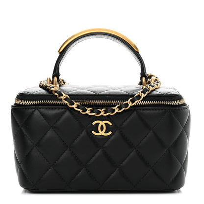 Chanel Lambskin Quilted Metal Small Top Handle Vanity Case With Chain Black 1 of 12