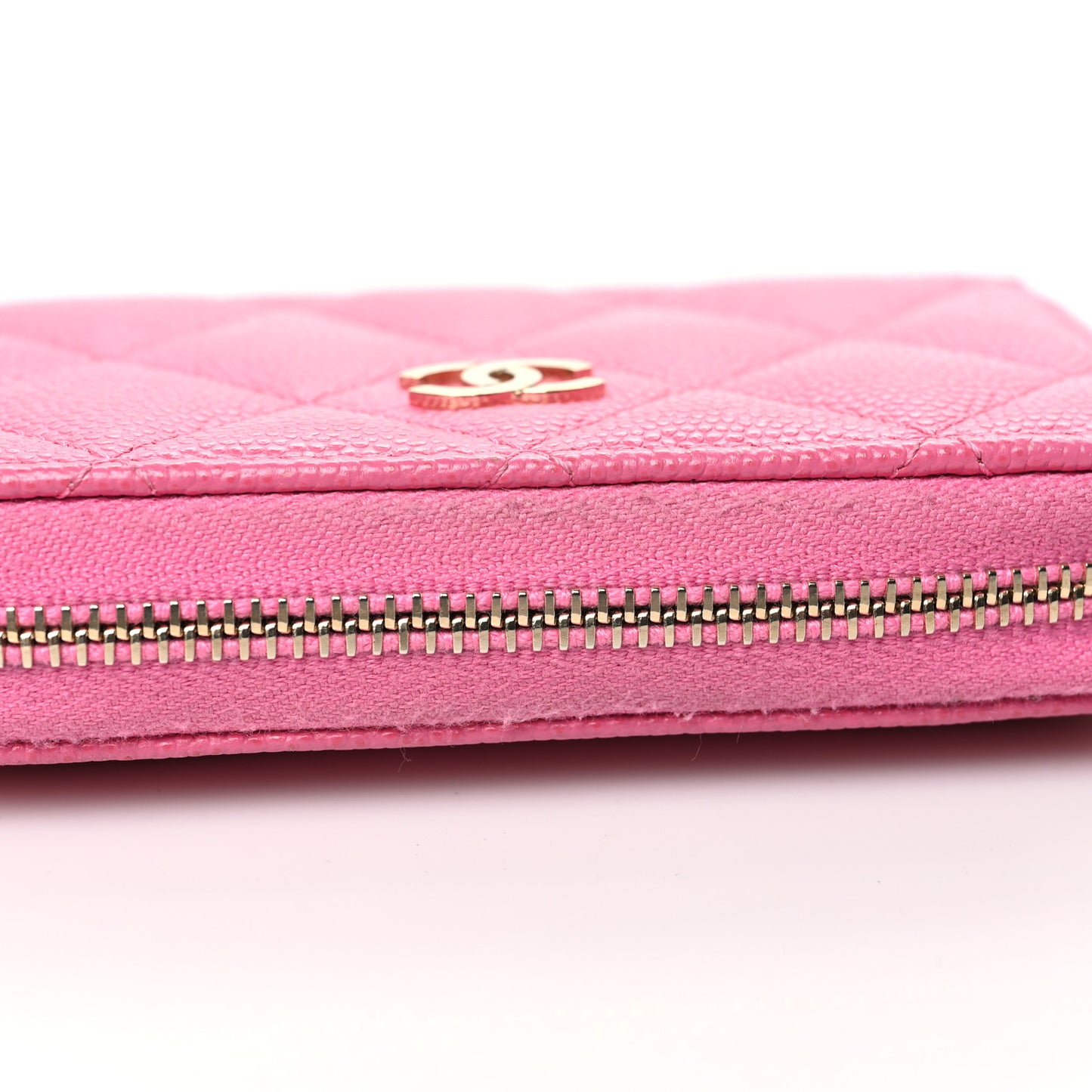 Caviar Quilted Zip Coin Purse Pink