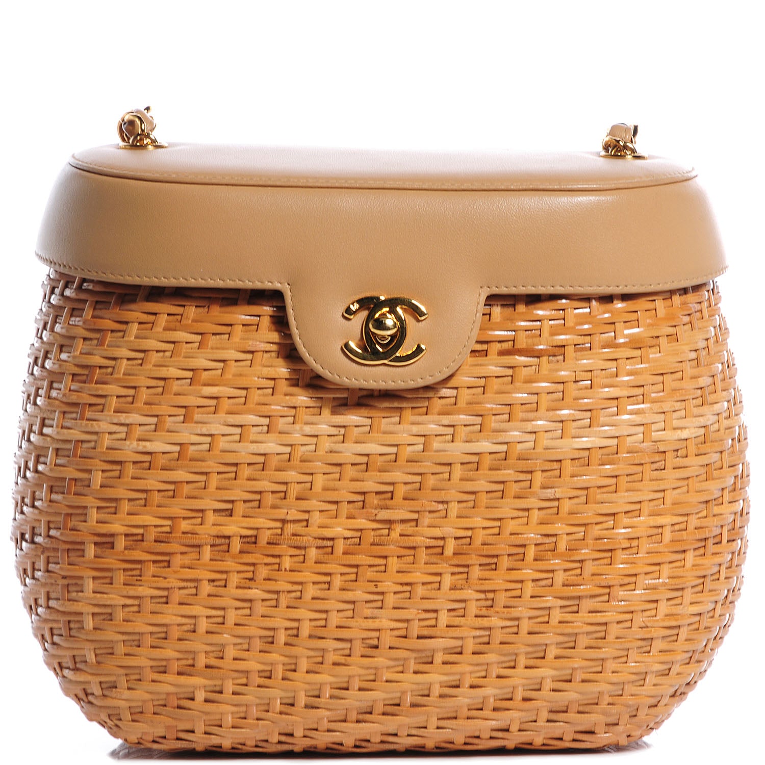 Chanel Lambskin Straw Basket Shoulder Bag Beige 1 of 10