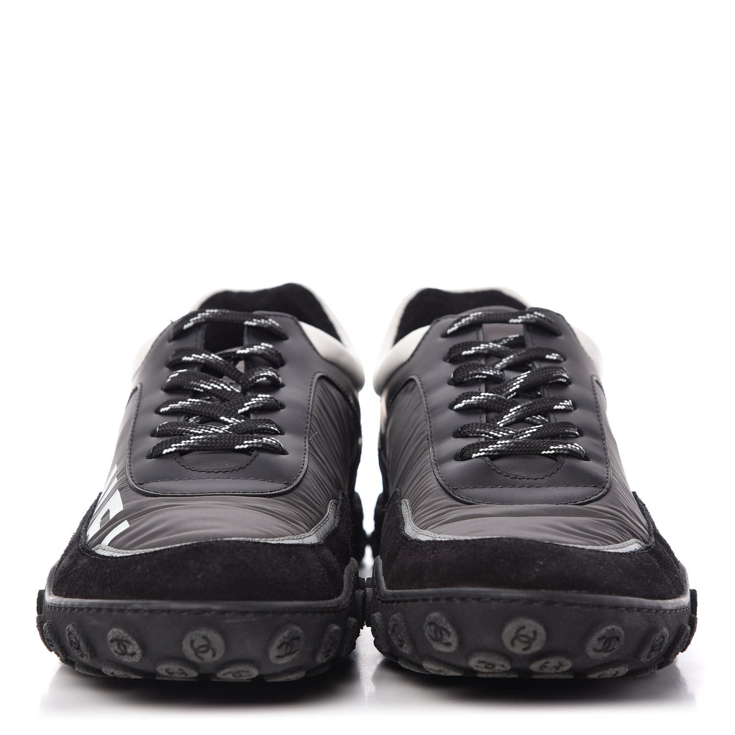 Nylon Calfskin Womens CC Sneakers 41 Black White