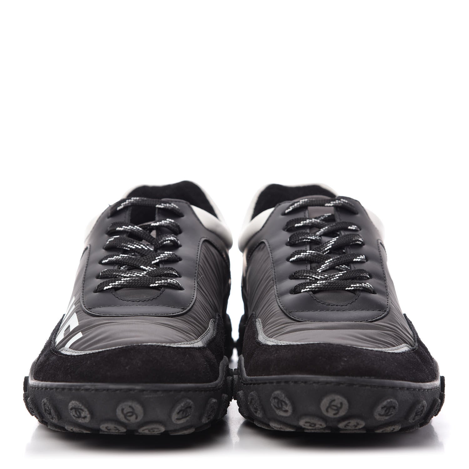 Chanel Nylon Calfskin Womens CC Sneakers 41 Black White 2 of 10