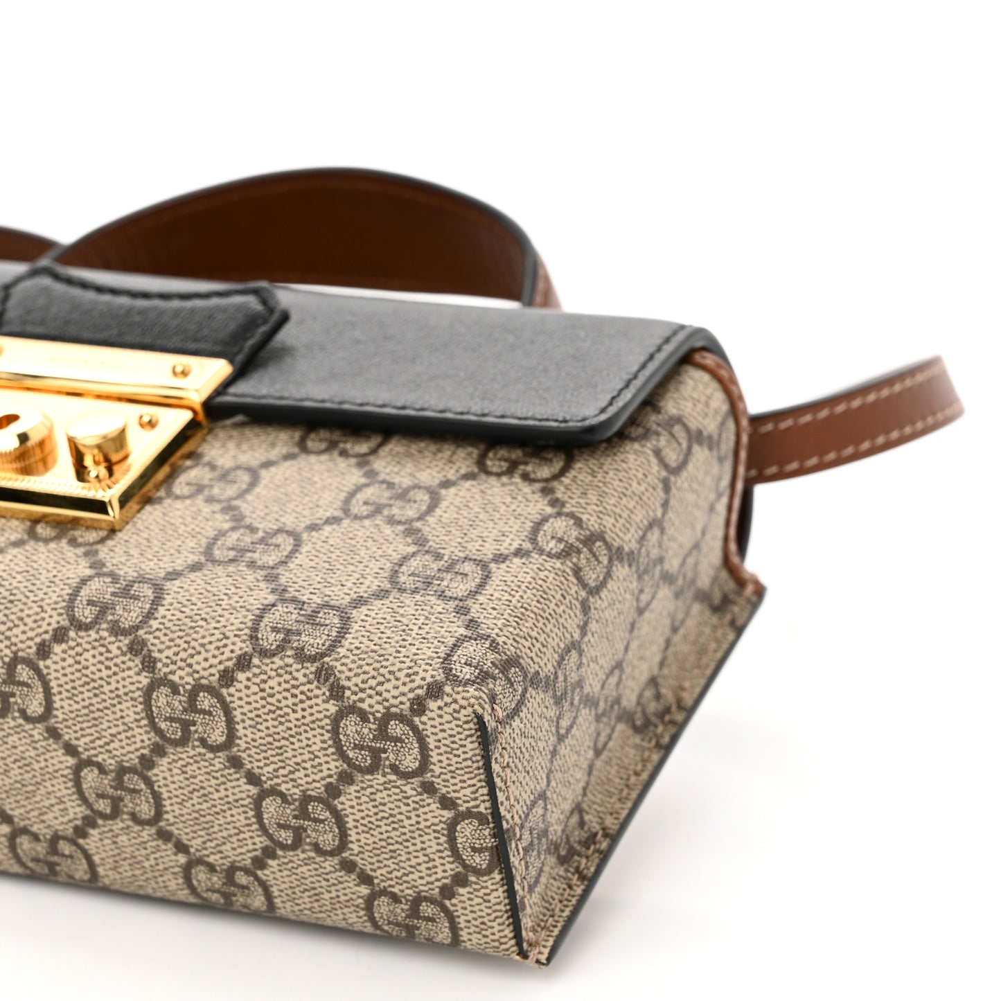GG Supreme Monogram Calfskin Mini Padlock Top Handle Shoulder Bag Beige Black Cuir
