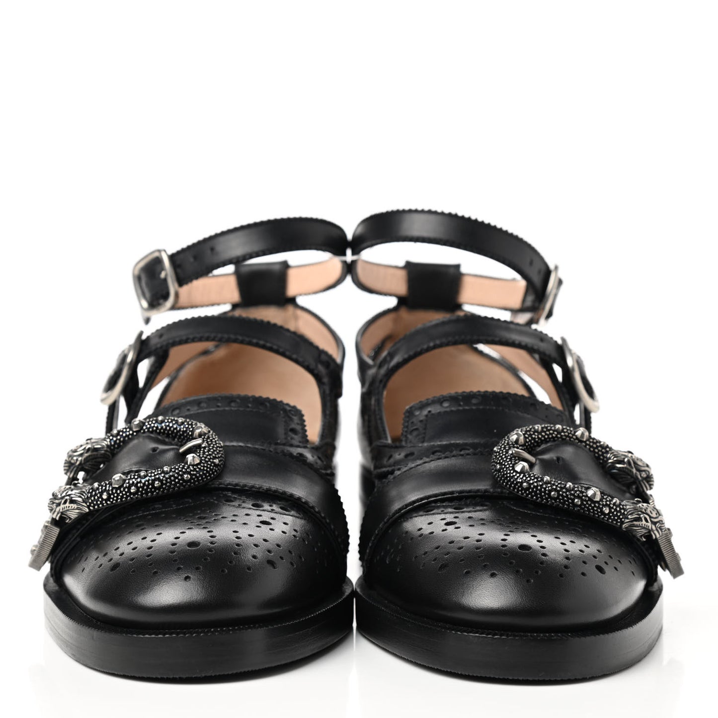 Calfskin Bee Embroidered Womens Queercore Brogue Wingtip Monk Strap Loafers 38.5 Black