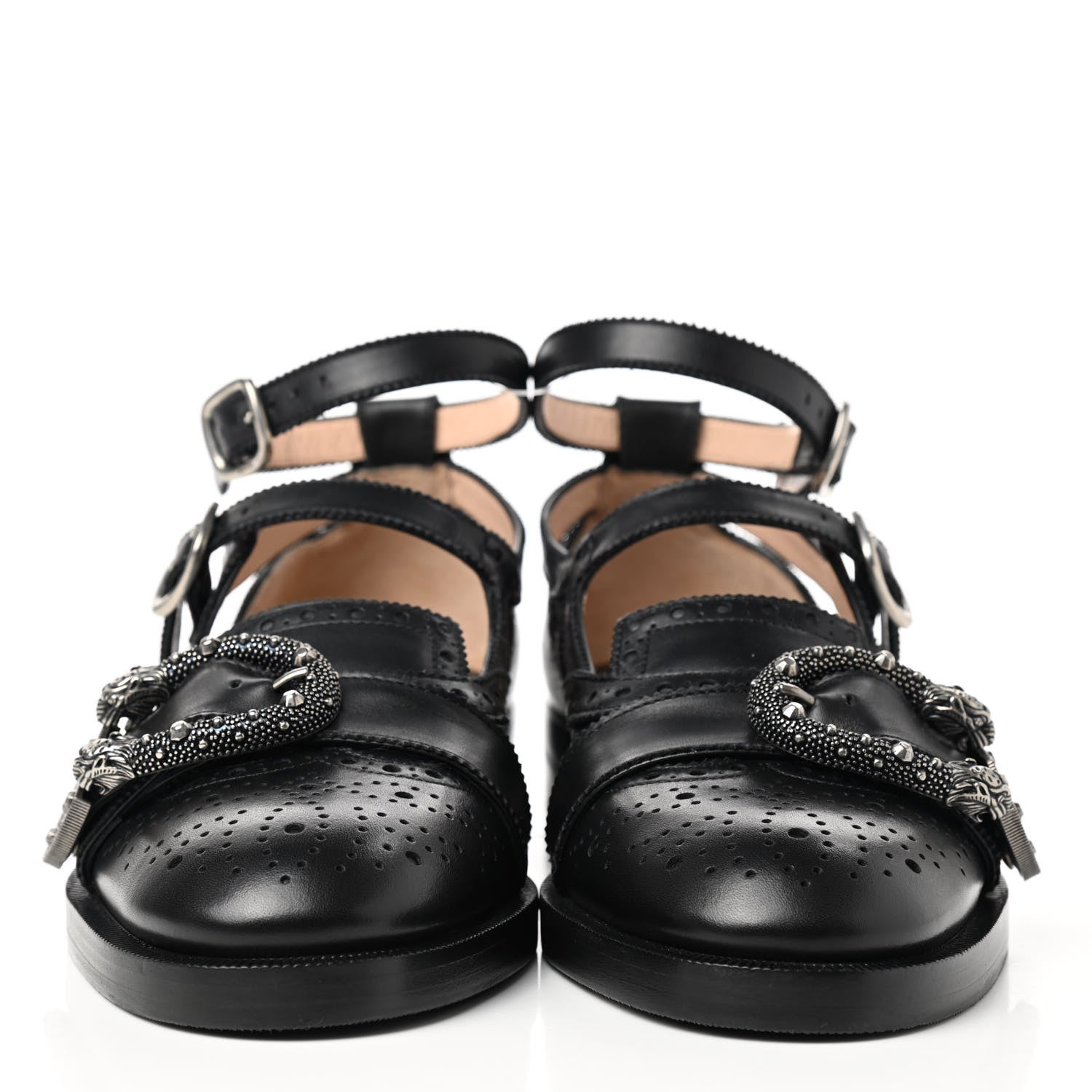 Gucci Calfskin Bee Embroidered Womens Queercore Brogue Wingtip Monk Strap Loafers 38.5 Black 2 of 8