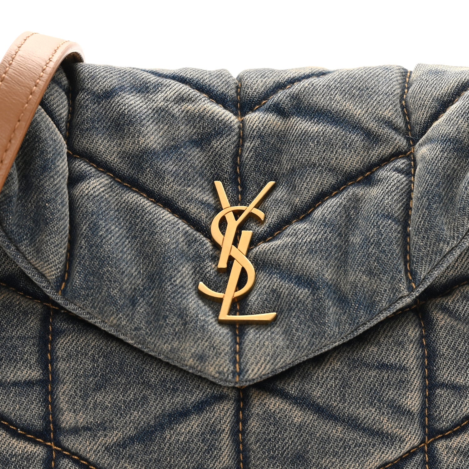 Saint Laurent Denim Quilted Toy Loulou Puffer Monogram Chain Satchel Blue Cinnamon 8 of 10