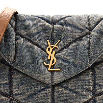 Saint Laurent Denim Quilted Toy Loulou Puffer Monogram Chain Satchel Blue Cinnamon 8 of 10