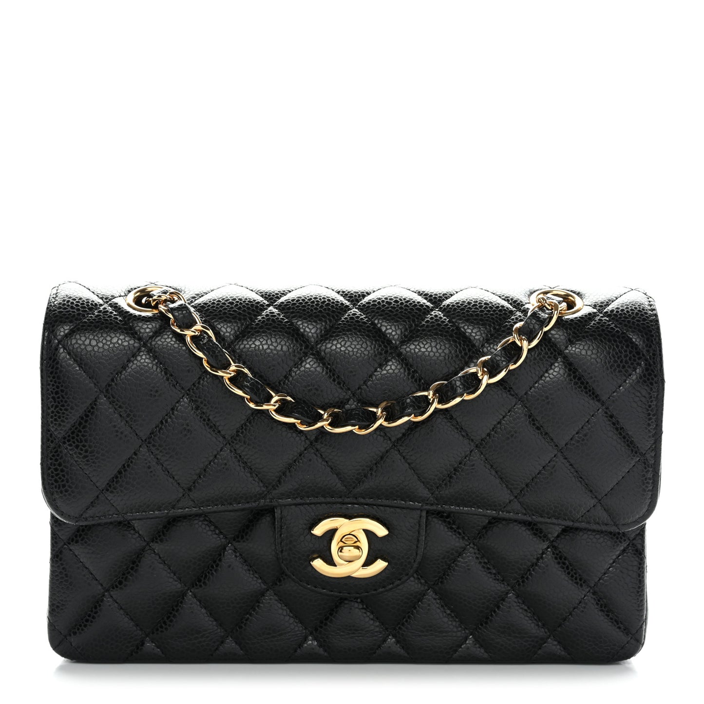 Caviar Quilted Small Double Flap Black