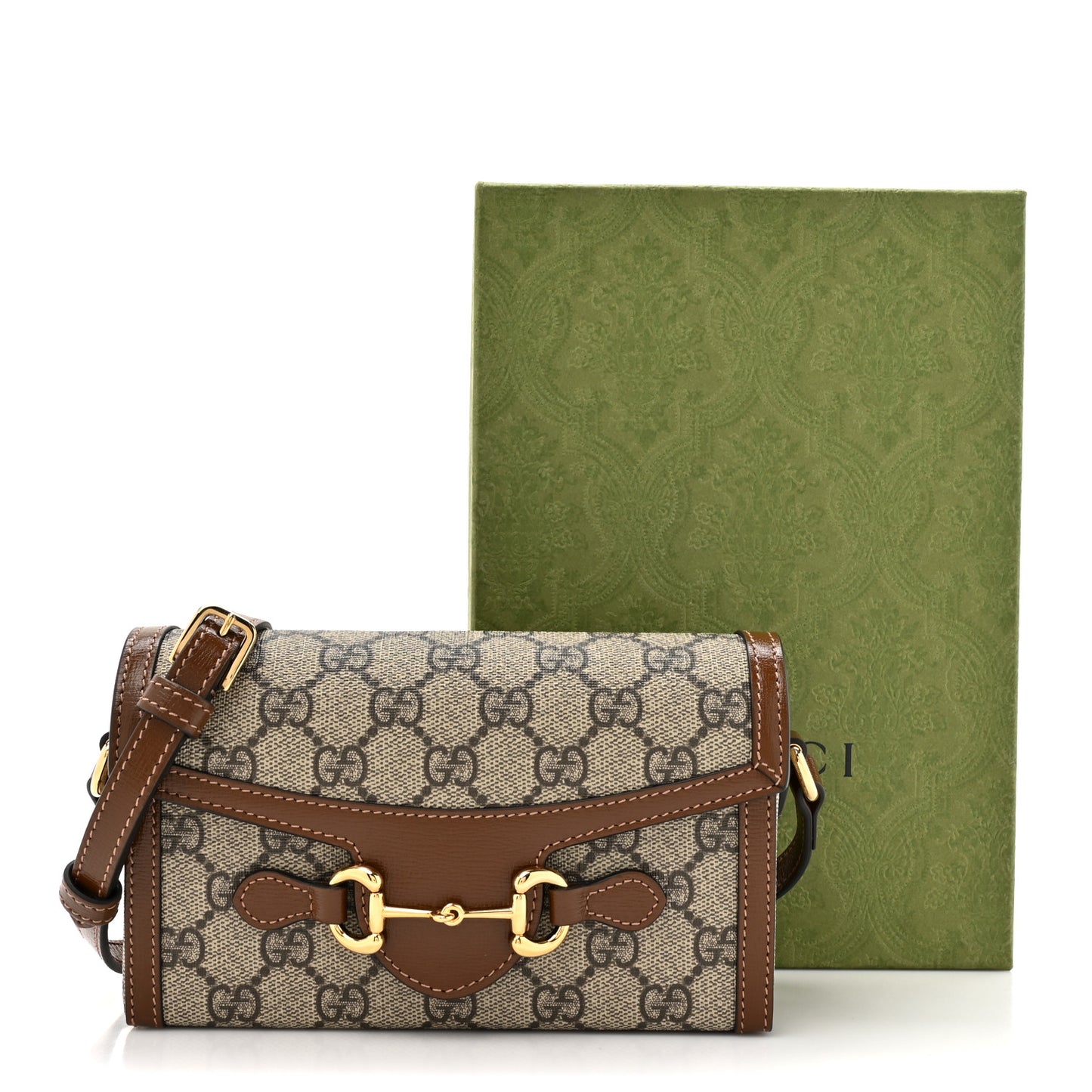 GG Supreme Monogram Mini Horsebit 1955 Shoulder Bag Beige Brown Sugar