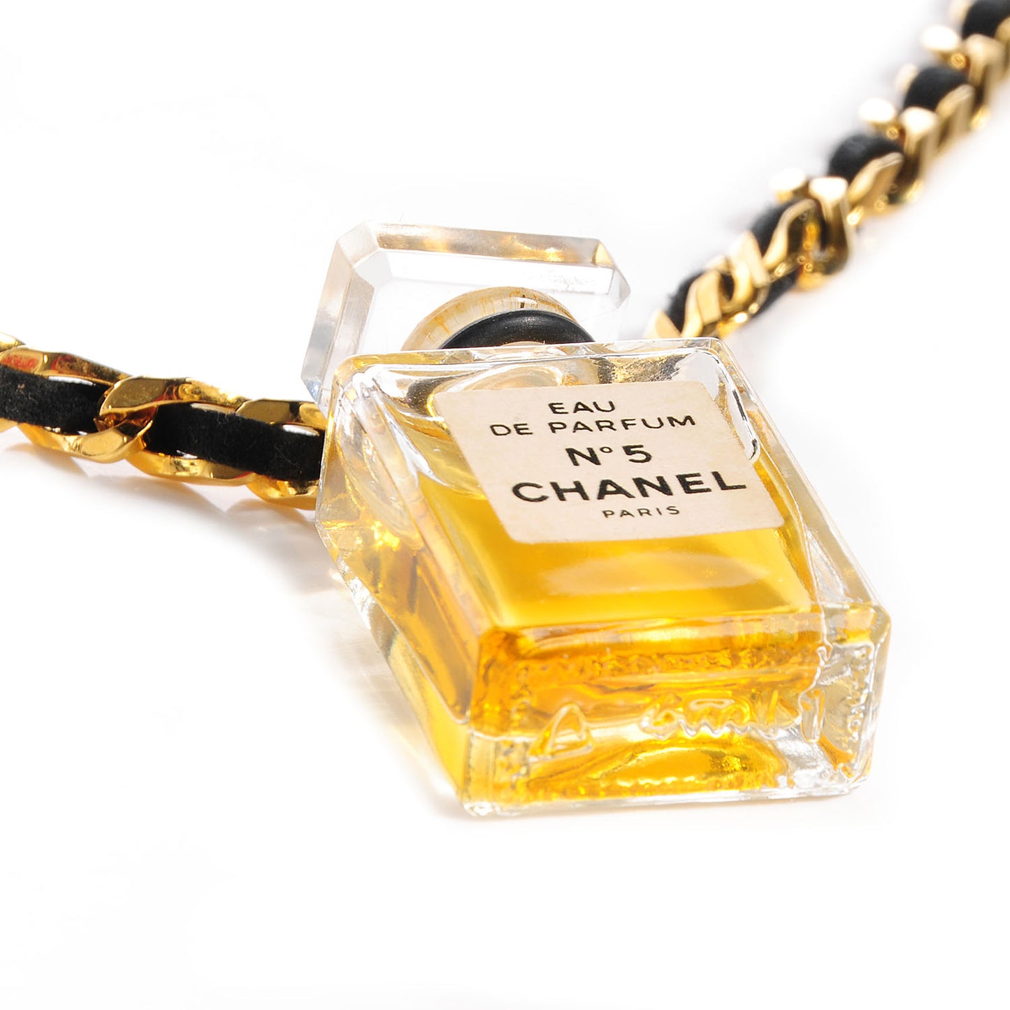 Suede N°5 Perfume Necklace Gold Black
