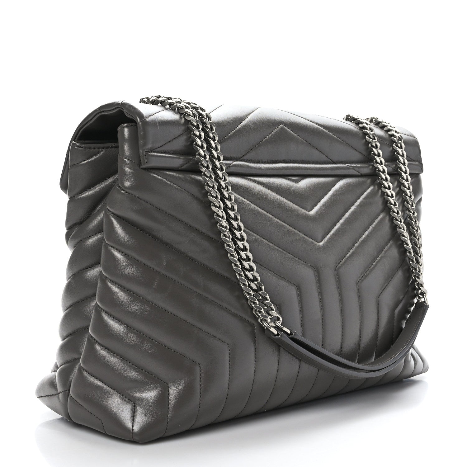 Saint Laurent Calfskin Y Quilted Monogram Large Loulou Chain Satchel Earth 3 of 10