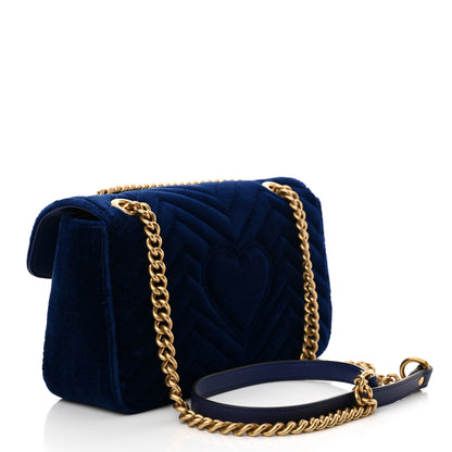 Gucci Velvet Matelasse Small GG Marmont Shoulder Bag Cobalt Blue 3 of 10
