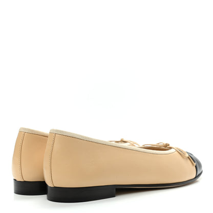Chanel Lambskin Cap Toe Ballerina Flats 37 Beige Black 4 of 9