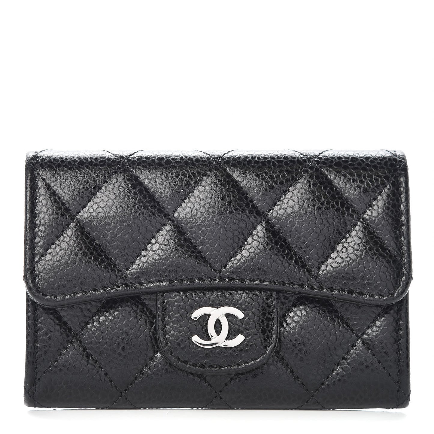 Caviar Quilted Flap Card Holder Black
