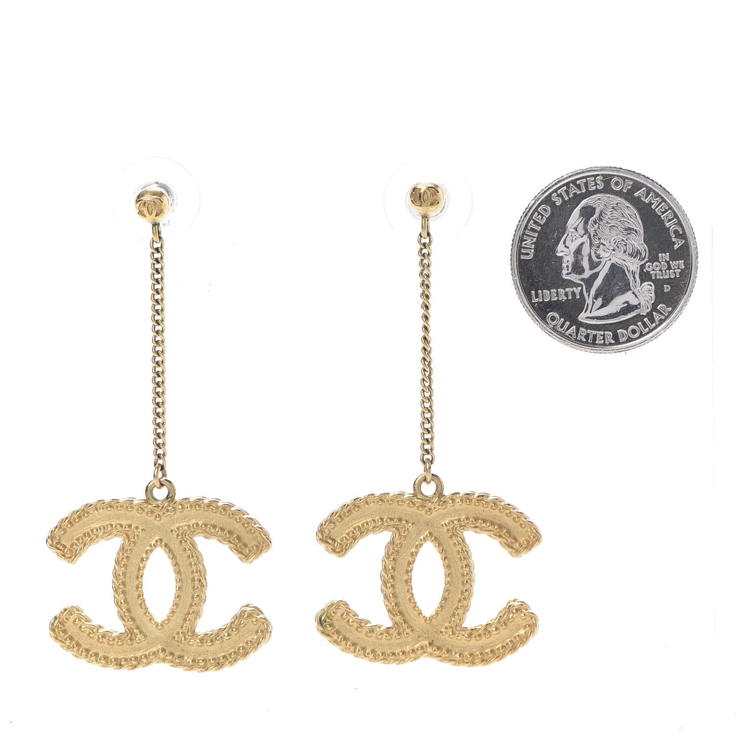 Chanel CC Drop Earrings Matte Gold 4 of 10