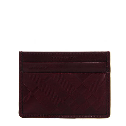 Burberry Check Embossed Leather Credit Card Case Dark Cherry 1 of 9