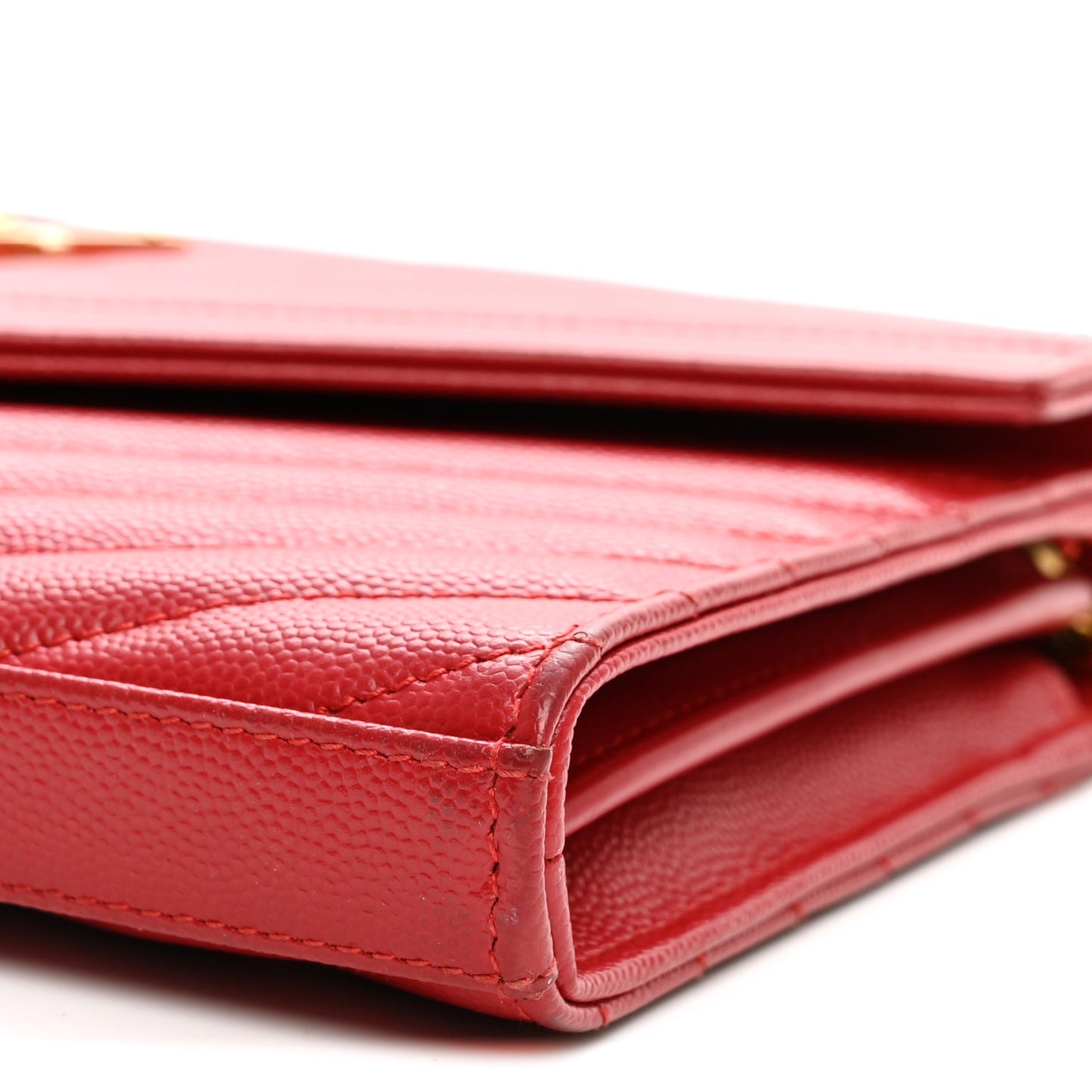 Grain De Poudre Matelasse Chevron Monogram Chain Wallet New Red