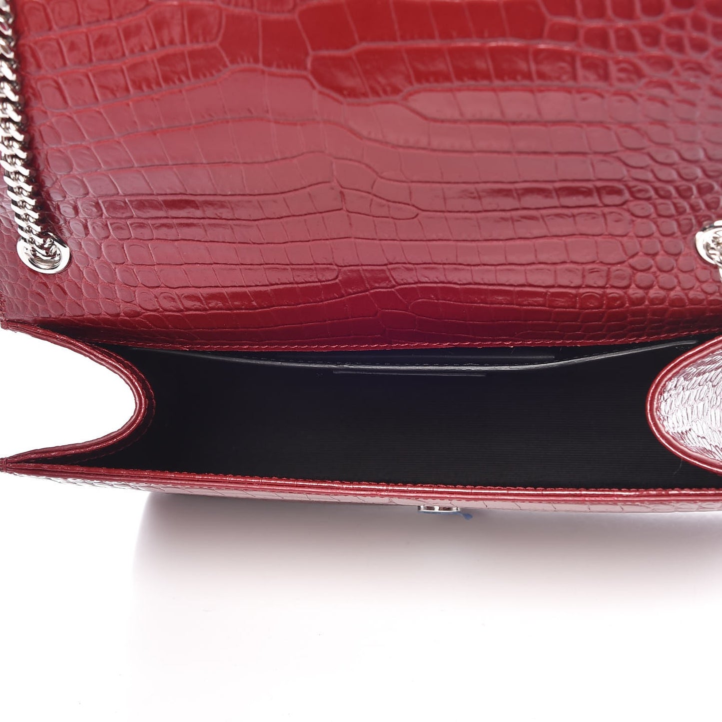 Calfskin Crocodile Embossed Medium Classic Monogram Kate Tassel Satchel Dark Red