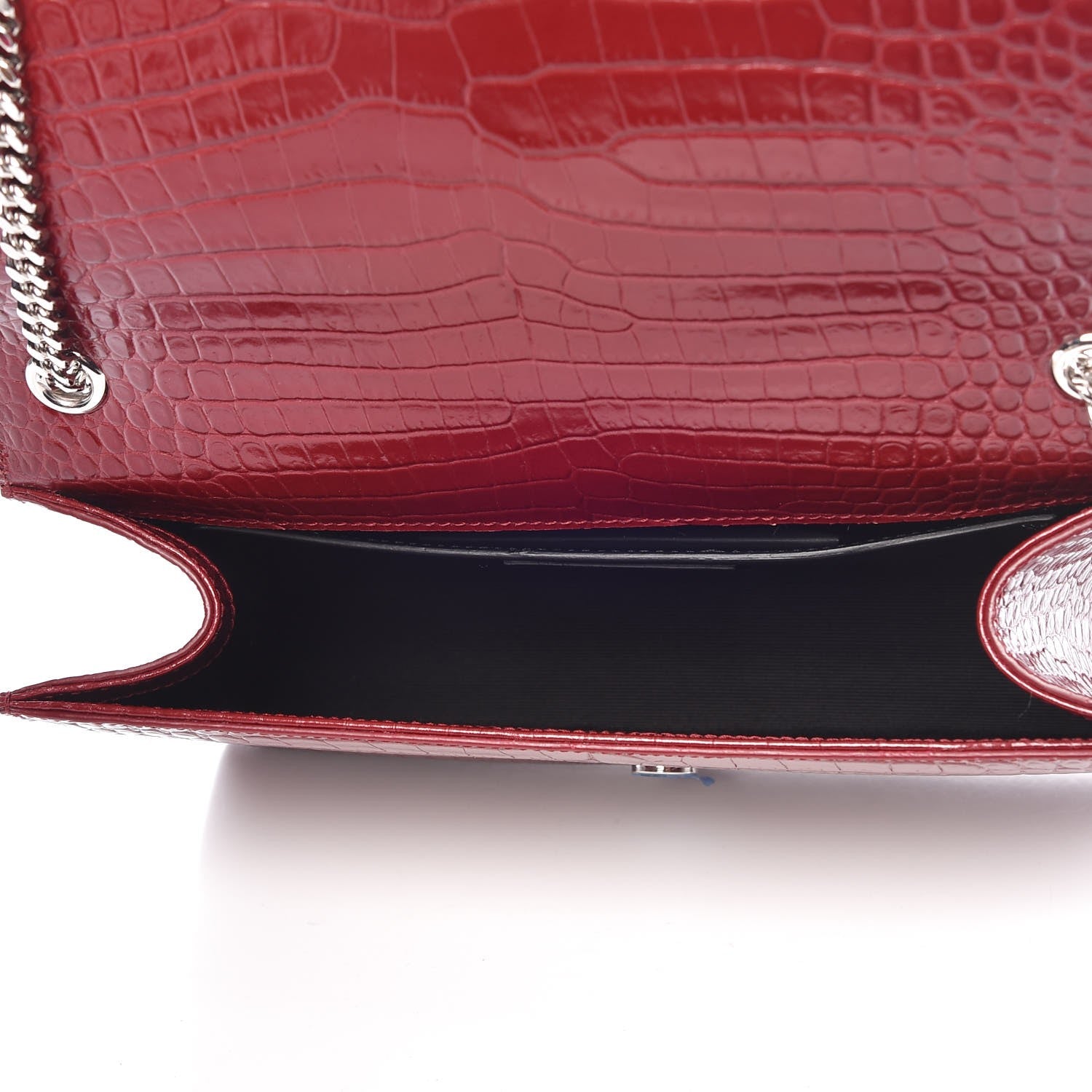 Saint Laurent Calfskin Crocodile Embossed Medium Classic Monogram Kate Tassel Satchel Dark Red 5 of 6