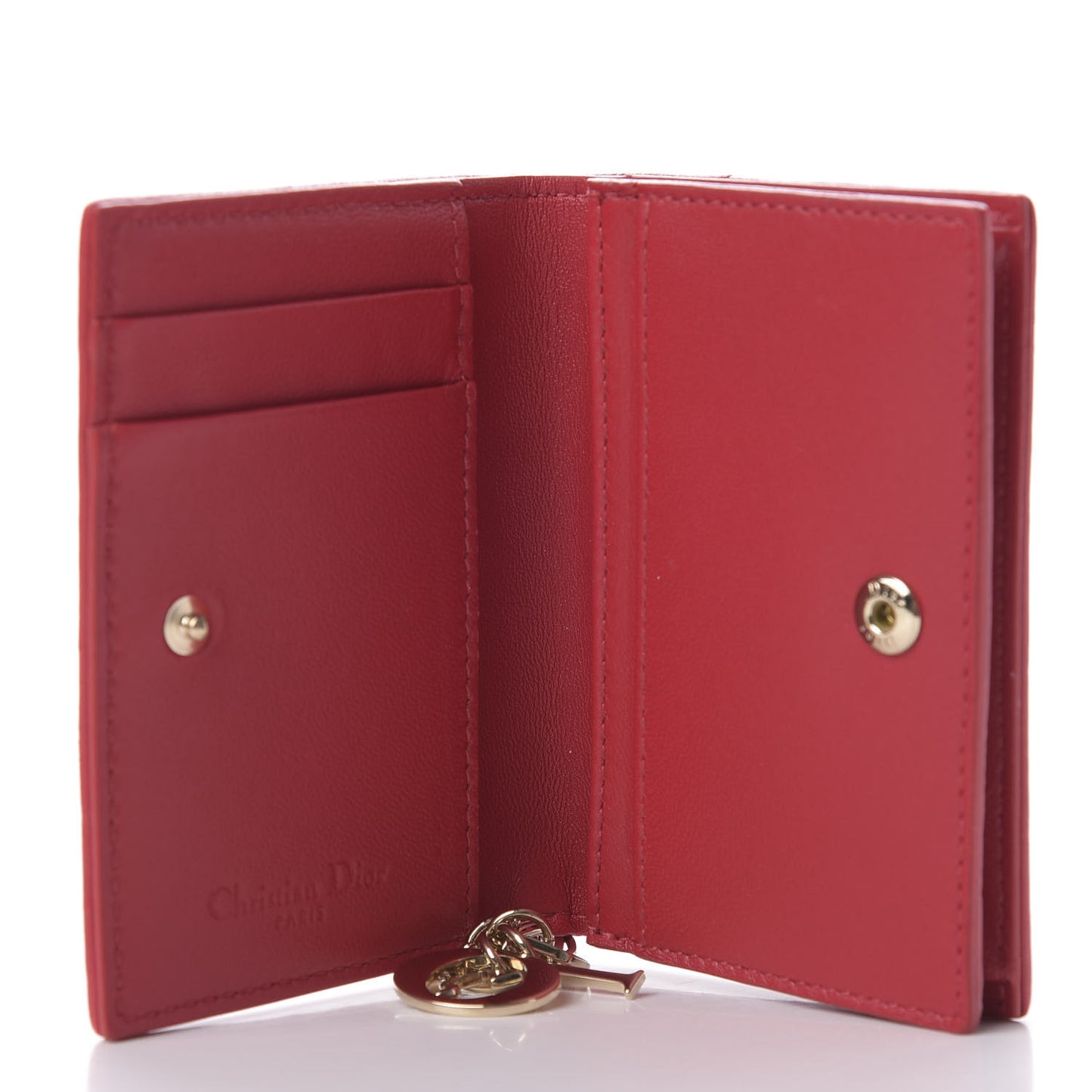 Lambskin Cannage Small Lady Dior Flap Card Holder Red