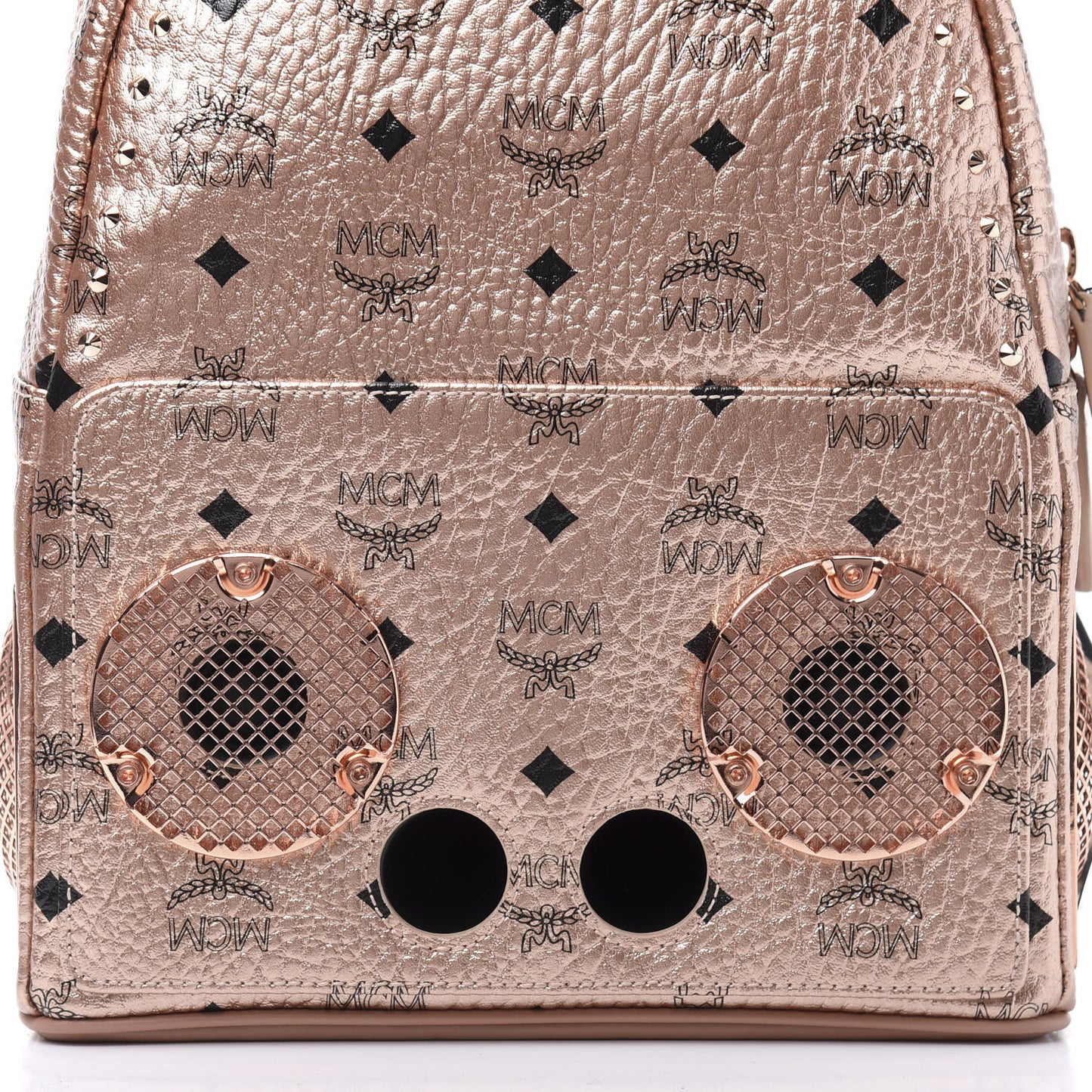 Metallic X Wizpak Visetos Studded Sound System Speaker Backpack Champagne Gold